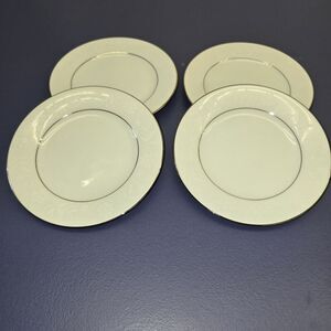 Noritake Ranier 4 Bread & Butter Plates Platinum Trim #6909 Floral White